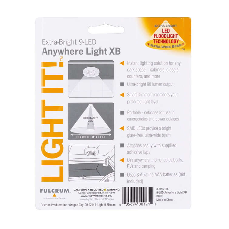 Black Battery-Powered LED Flood Puck Light