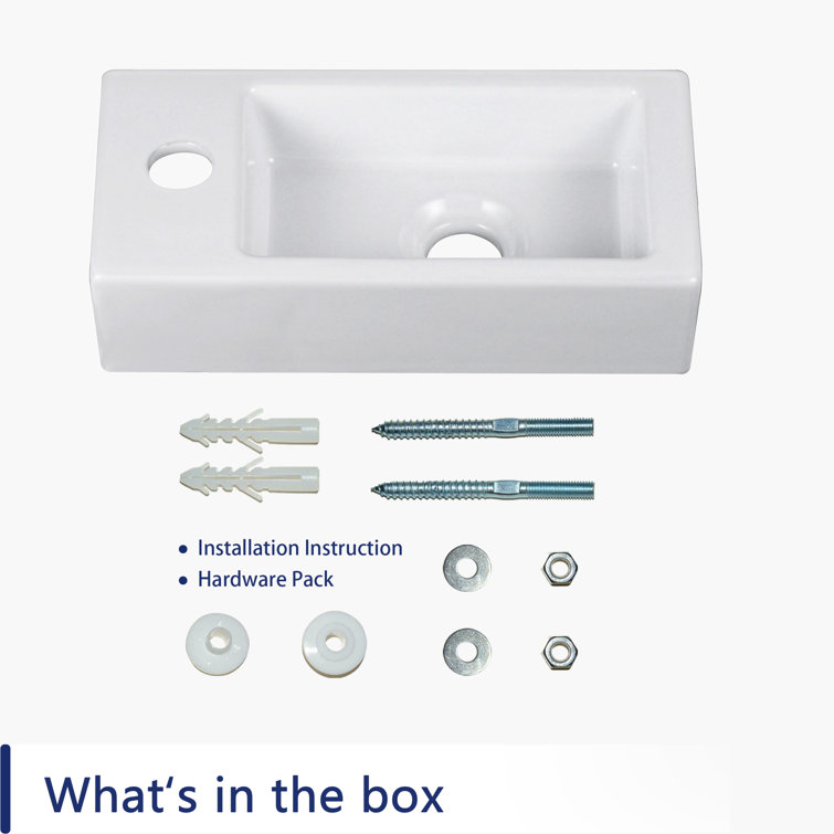 White Ceramic Rectangular Wall-Mount Bathroom Sink