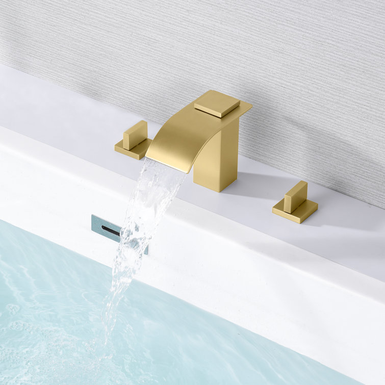 Brushed Gold Modern Waterfall Roman Tub Faucet with Knob Handles