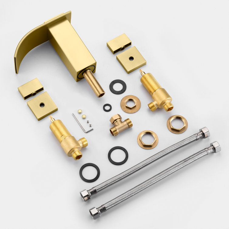 Brushed Gold Modern Waterfall Roman Tub Faucet with Knob Handles