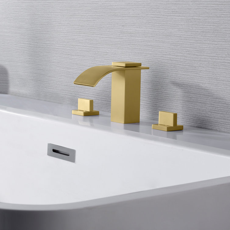 Brushed Gold Modern Waterfall Roman Tub Faucet with Knob Handles