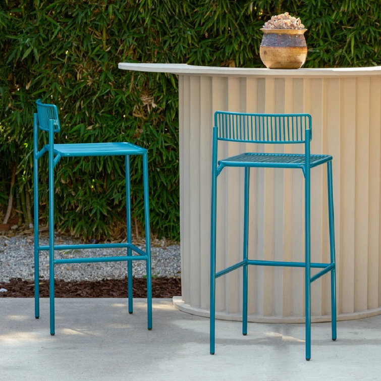 Rachel Peacock Blue 26" Galvanized Iron Patio Bar Stool