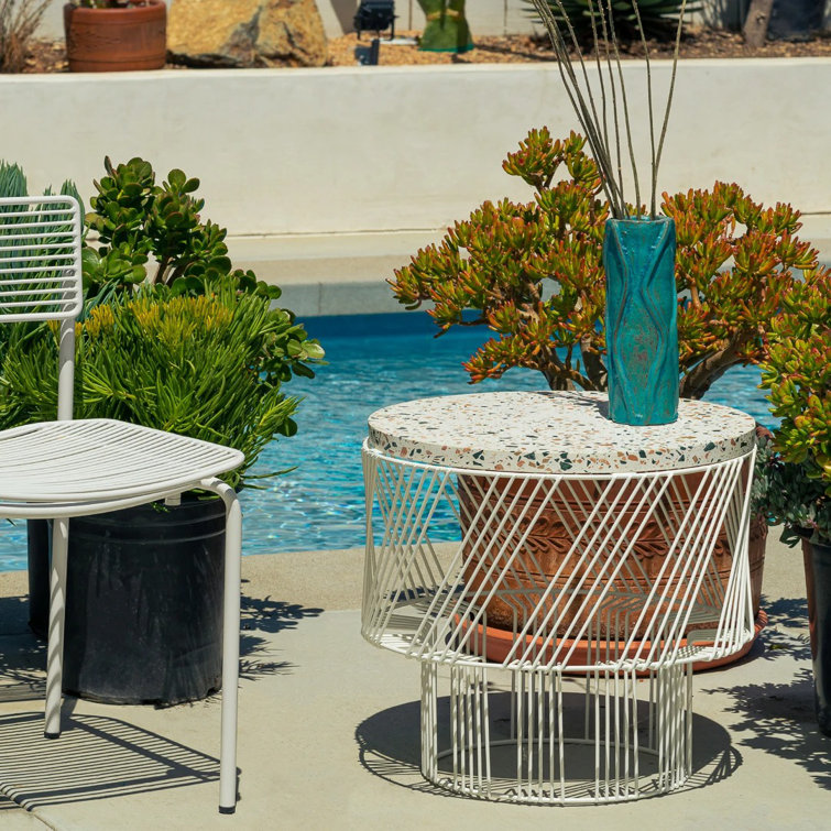 Sleek White Terrazzo Round End Table for Indoor/Outdoor