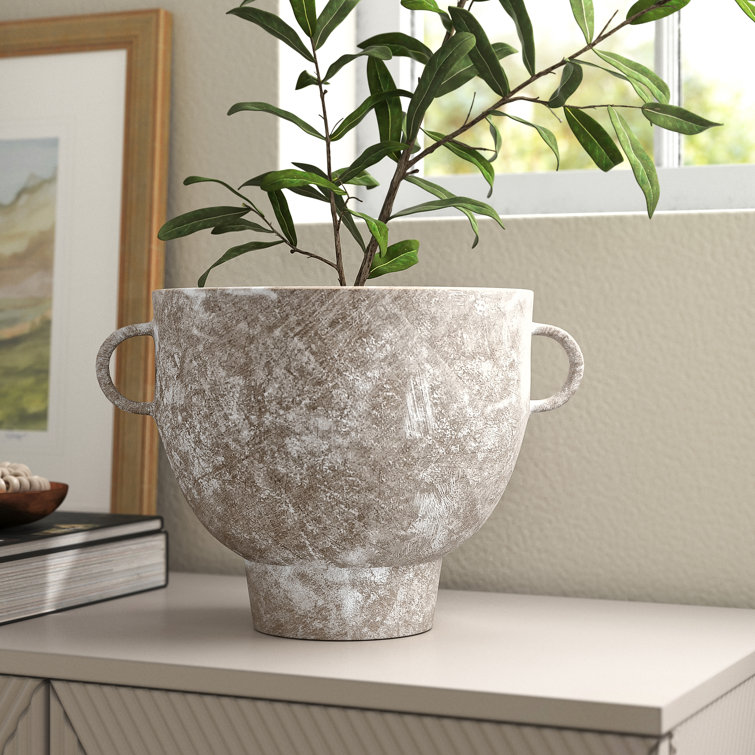 Rustic Brown Ceramic Decorative Table Vase with Handles