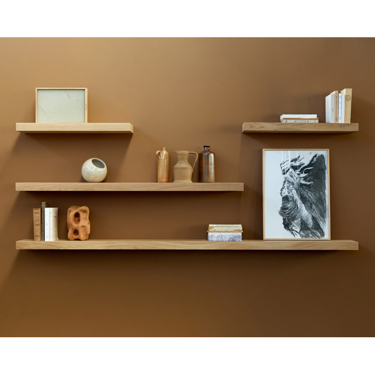Natural Oak Rectangular Floating Wall Shelf