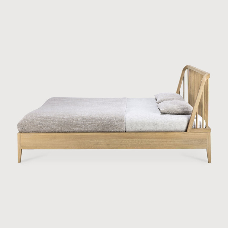 King Oak Wood Spindle Bed Frame with Headboard