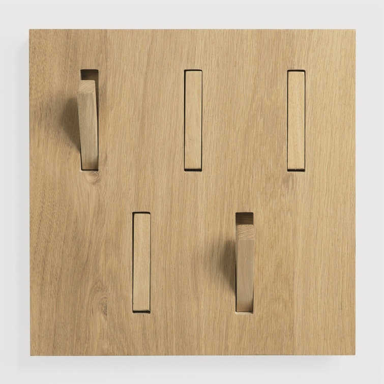 Solid Oak Minimalist 5-Hook Wall Mounted Coat Rack