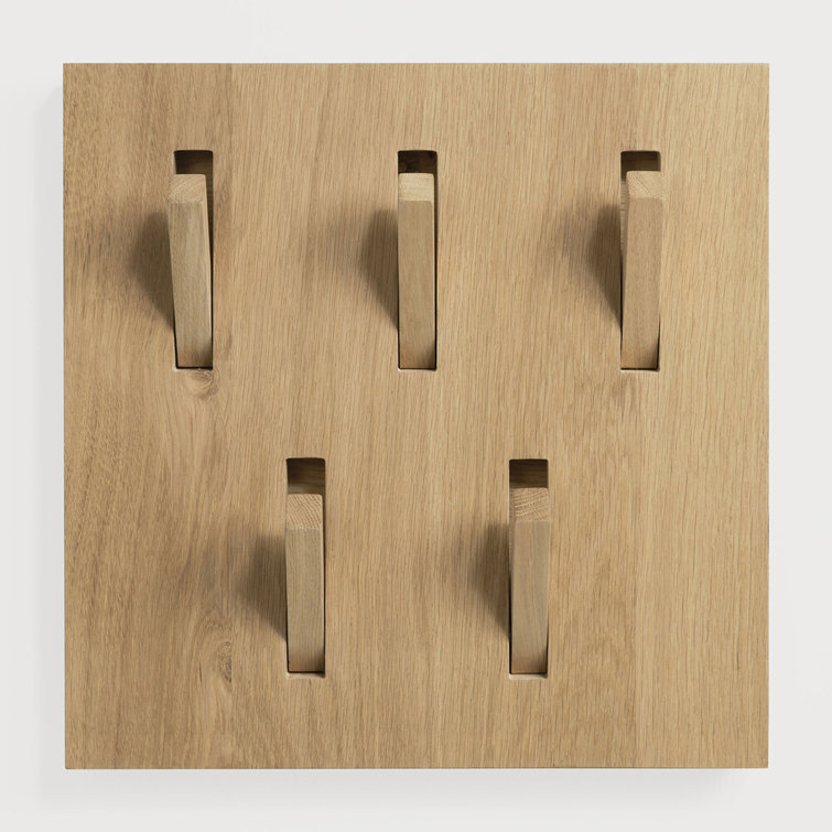 Solid Oak Minimalist 5-Hook Wall Mounted Coat Rack