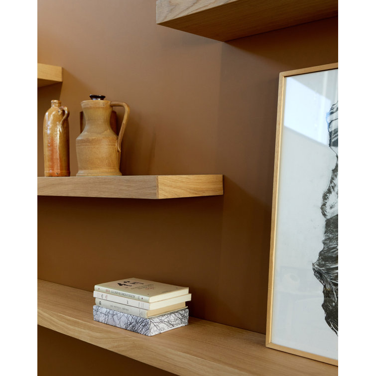 Natural Oak Rectangular Floating Wall Shelf