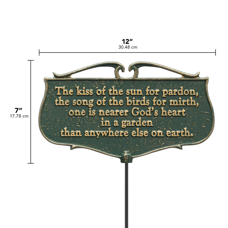 Green and Gold Cast Aluminum Garden Poem Sign with Stake