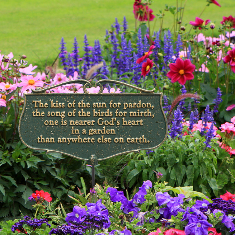 Green and Gold Cast Aluminum Garden Poem Sign with Stake
