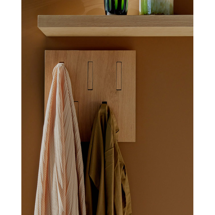 Solid Oak Minimalist 5-Hook Wall Mounted Coat Rack