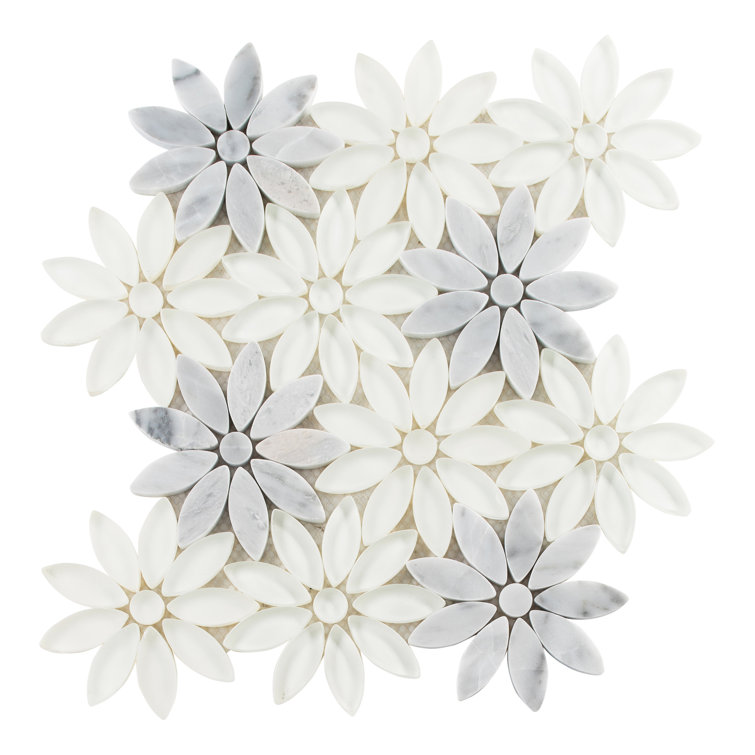 Fresh Silver Floral Pattern Marble Mosaic Tile