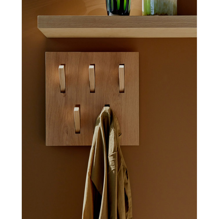 Solid Oak Minimalist 5-Hook Wall Mounted Coat Rack
