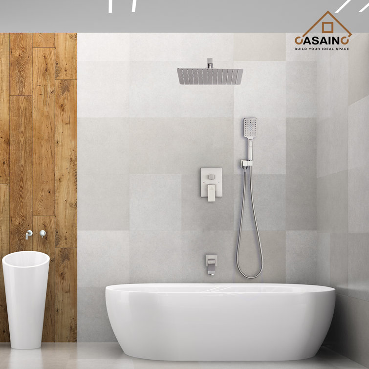 Brushed Nickel Wall Mounted Square Rain Shower System with Handheld