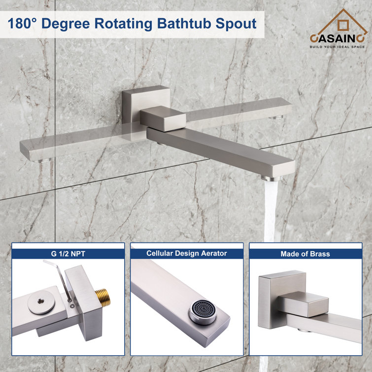 Brushed Nickel Wall Mounted Square Rain Shower System with Handheld