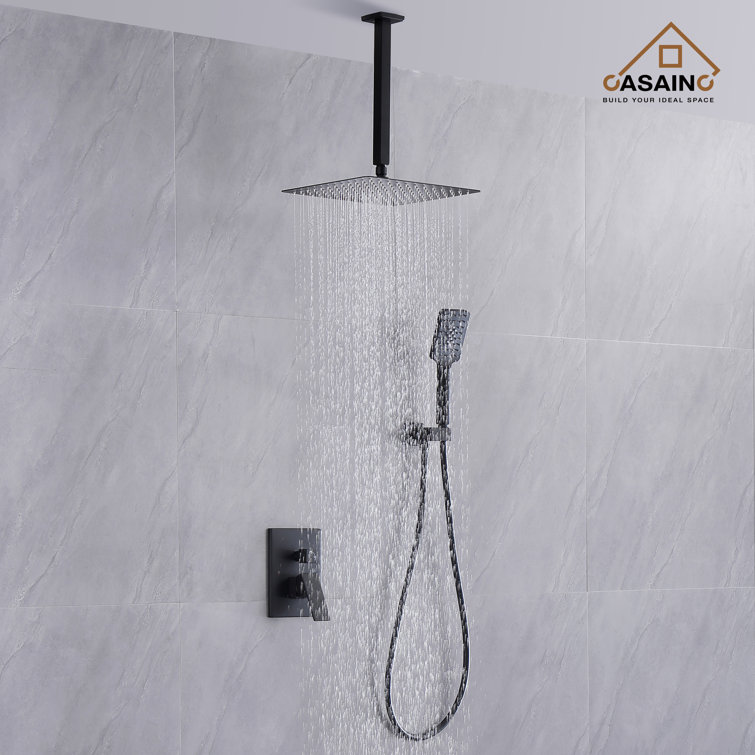Matte Black Large Square Ceiling Mounted Dual Shower System