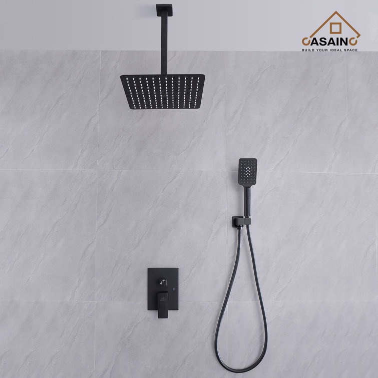Matte Black Large Square Ceiling Mounted Dual Shower System