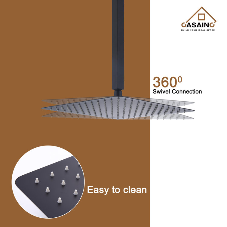 Matte Black Large Square Ceiling Mounted Dual Shower System