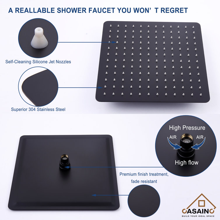 Matte Black Large Square Ceiling Mounted Dual Shower System