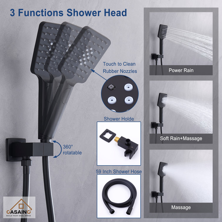 Matte Black Large Square Ceiling Mounted Dual Shower System