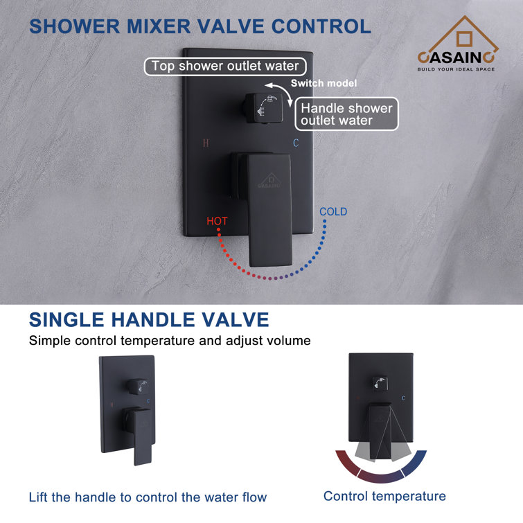 Matte Black Large Square Ceiling Mounted Dual Shower System