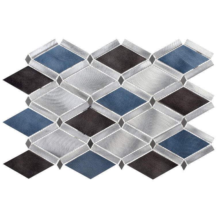 Geom Blue and Silver Diamond Mosaic Tile