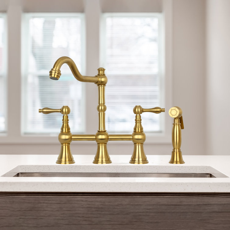 Brushed Gold Brass Kitchen Faucet with Pull-out Spray
