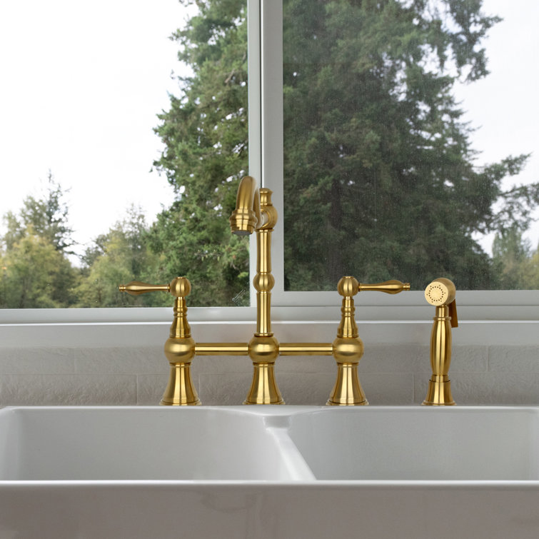 Brushed Gold Brass Kitchen Faucet with Pull-out Spray