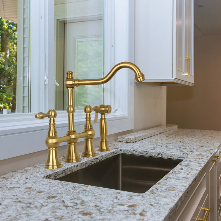 Brushed Gold Brass Kitchen Faucet with Pull-out Spray