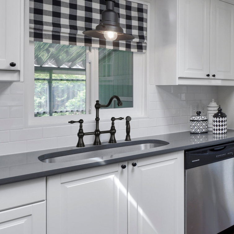 Matte Black Brass Bridge Kitchen Faucet with Pull-out Spray