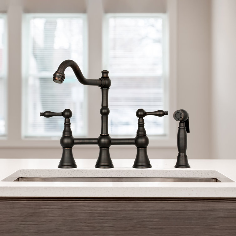 Oil Rubbed Bronze Bridge Kitchen Faucet with Side Spray