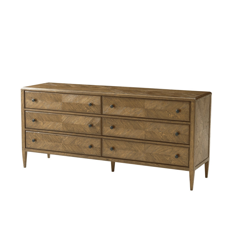 Dawn Finish Nova 6-Drawer Solid Oak Dresser with Verde Bronze Handles