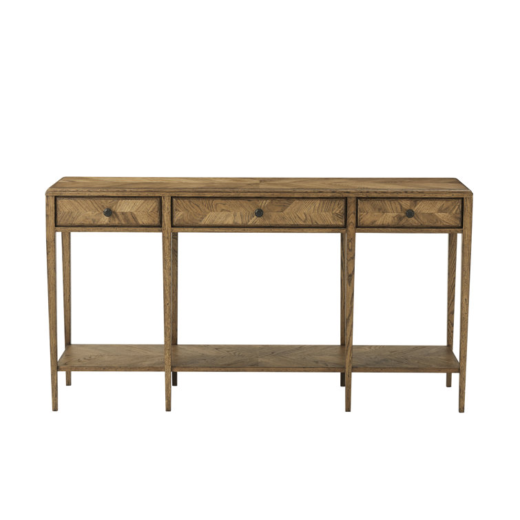 Dawn Oak Mirrored Console Table with Storage