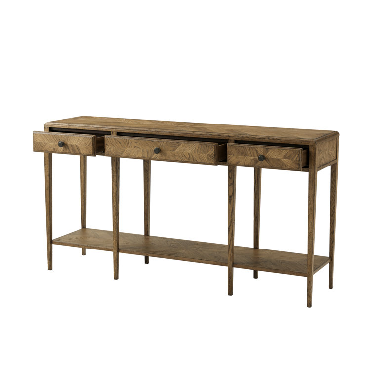 Dawn Oak Mirrored Console Table with Storage