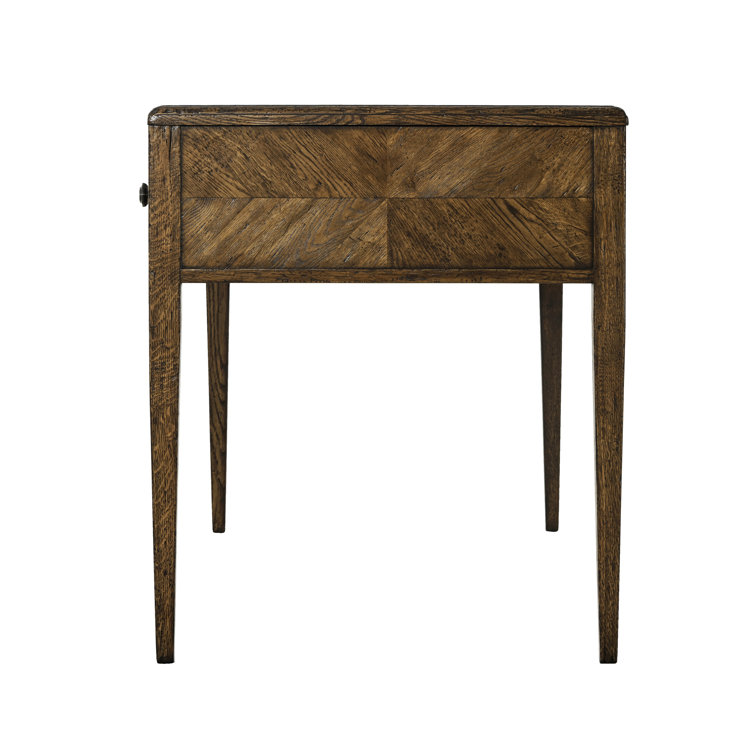 Dusk Starburst Oak Writing Desk with Bronze Handles and Drawers