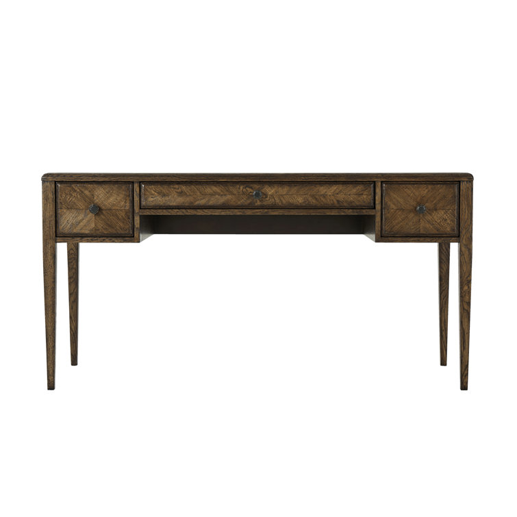 Dusk Starburst Oak Writing Desk with Bronze Handles and Drawers