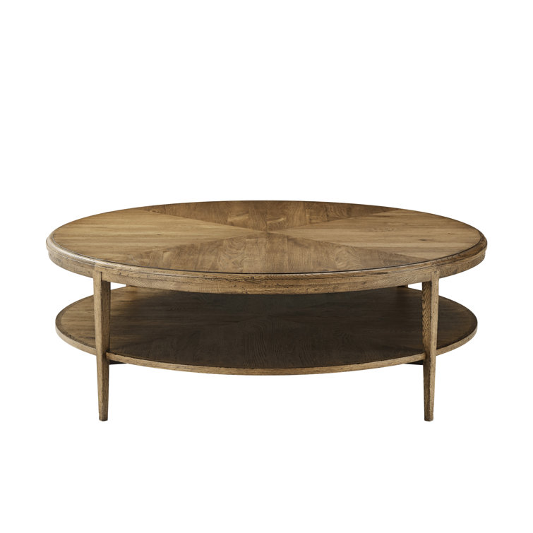 Nova Dawn Round Oak Cocktail Table with Tiered Storage