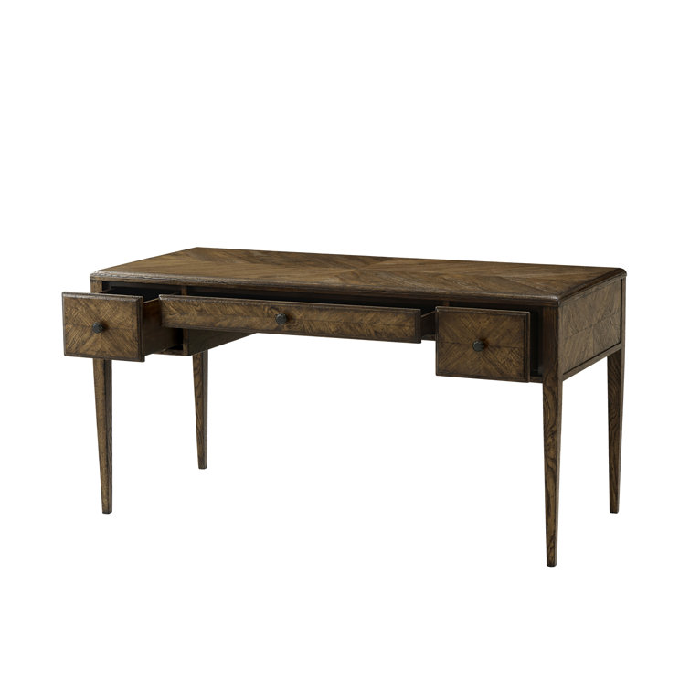 Dusk Starburst Oak Writing Desk with Bronze Handles and Drawers