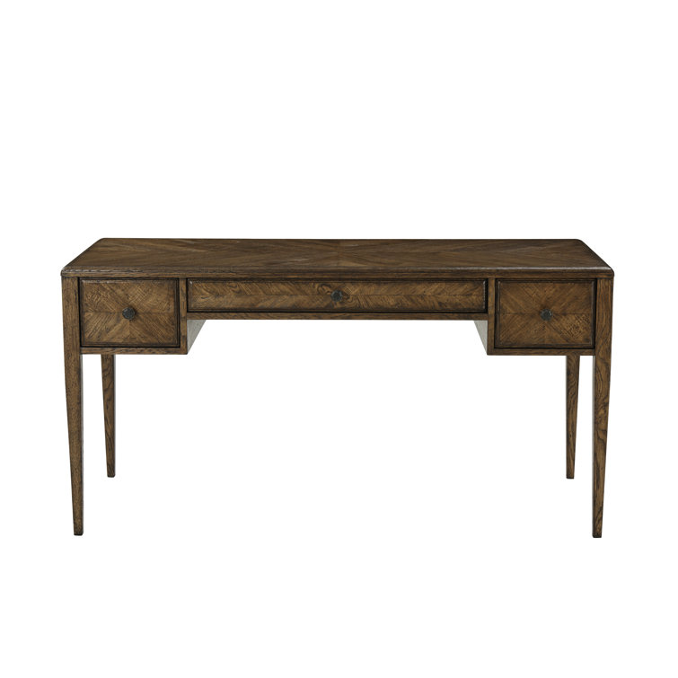 Dusk Starburst Oak Writing Desk with Bronze Handles and Drawers