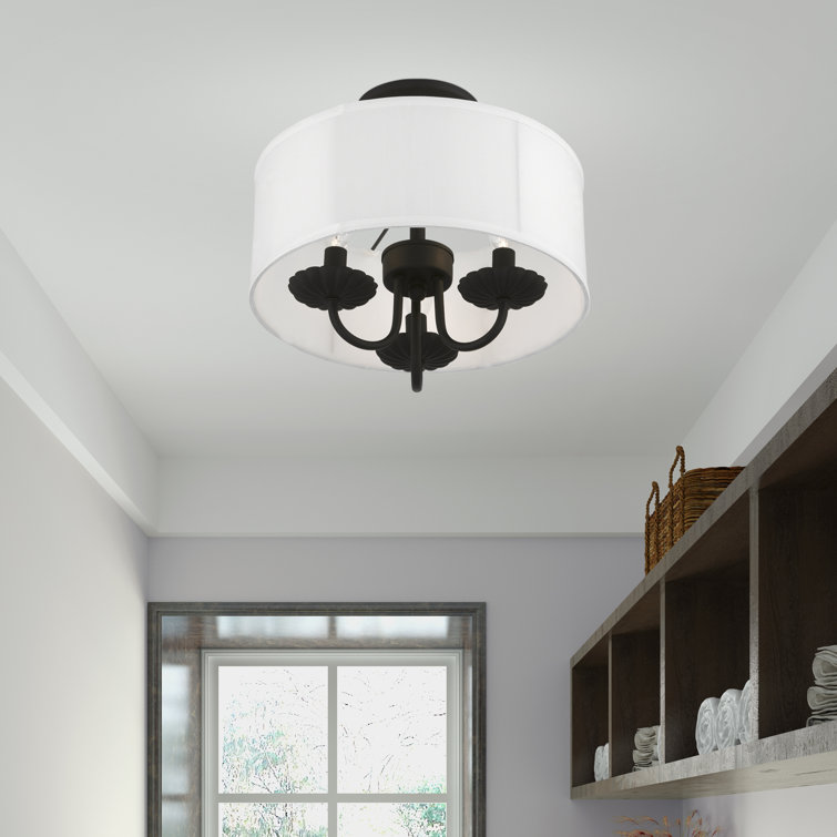 Brookdale Black Brass 3-Light Transitional Semi-Flush Drum Light