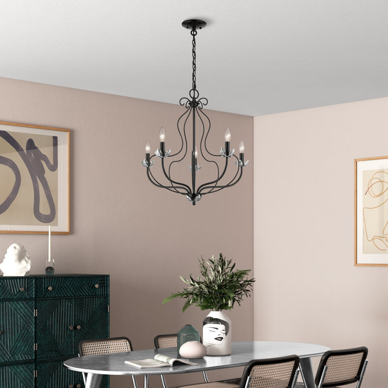Elegant Katarina 5-Light Chandelier in Shiny Black with Chrome Accents
