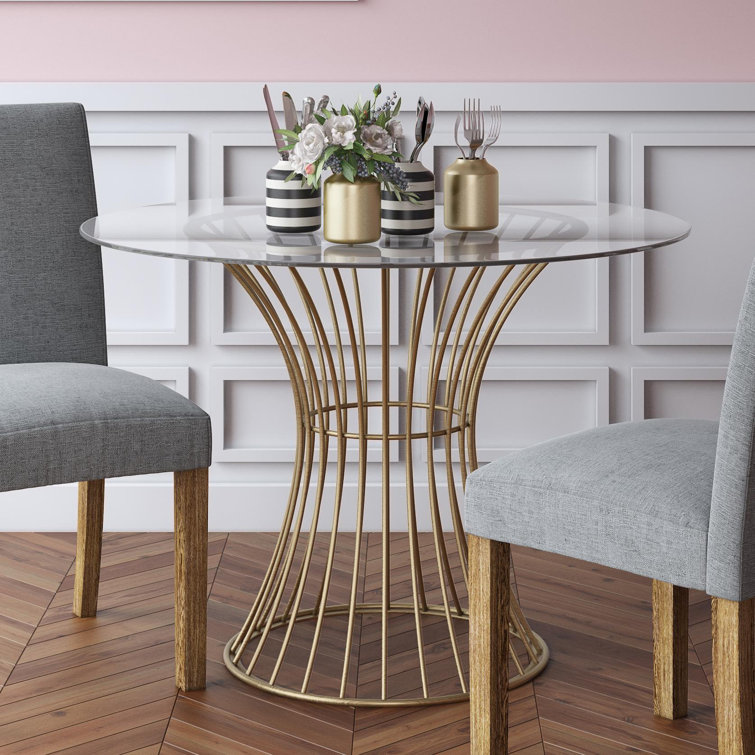 Westwood 33'' Brass Hourglass Base Round Glass Dining Table