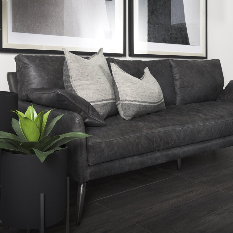 Cochrane Antique Ebony Black Leather 82" Three-Seater Sofa