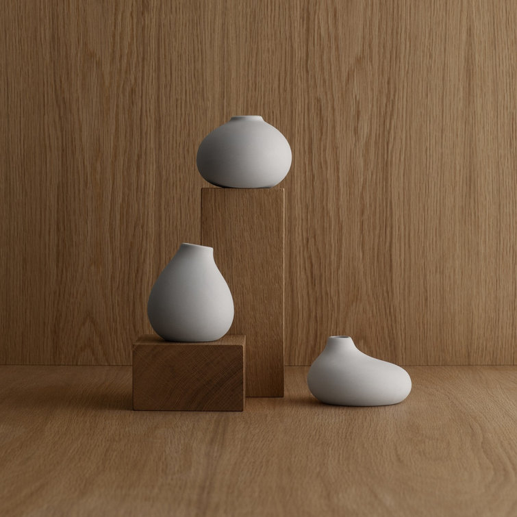 Nona Modern Porcelain Bouquet Vase Set in Microchip Grey