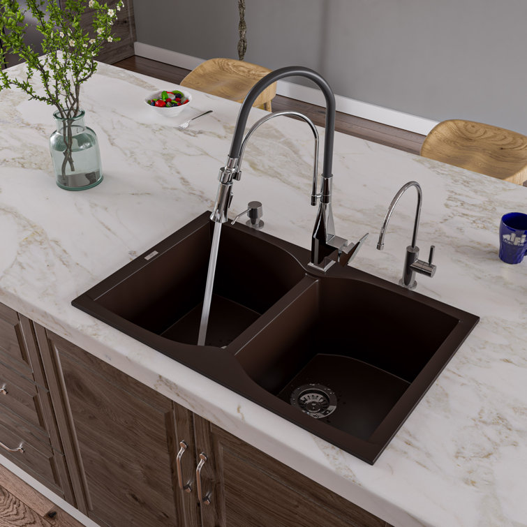 31'' Chocolate Granite Double Bowl Kitchen Sink