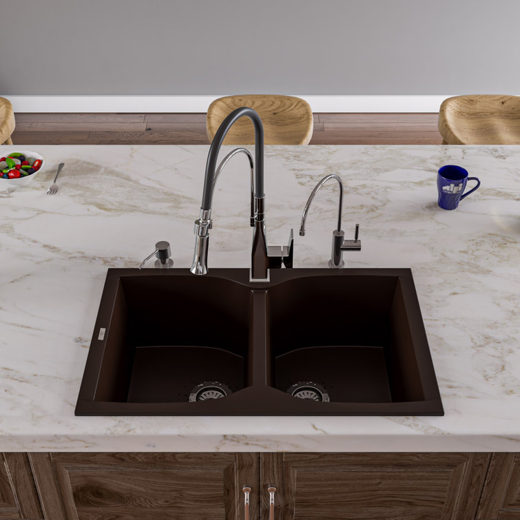 31'' Chocolate Granite Double Bowl Kitchen Sink