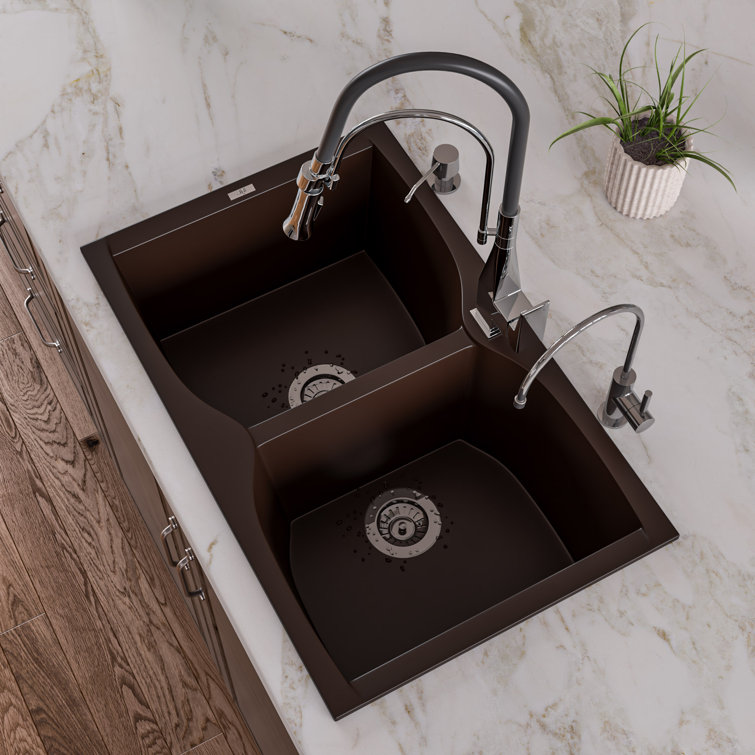 31'' Chocolate Granite Double Bowl Kitchen Sink