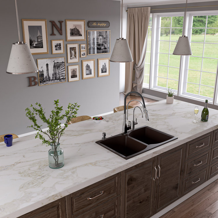 31'' Chocolate Granite Double Bowl Kitchen Sink