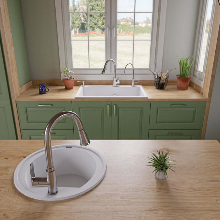 White Granite Composite 33'' Double Bowl Drop-In Kitchen Sink